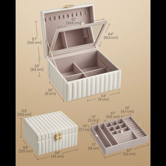 Large Jewelry Box with 2 Tiers, Mirror, Organizer, Removable Tray - Picture 5 of 8